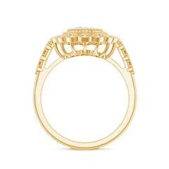 Oval Moissanite Retro Engagement Ring in Beaded Bezel Setting