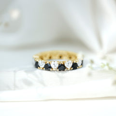 Heart Shape Lab Grown Black Diamond Eternity Band With Moissanite