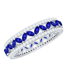 1.25 CT Elegant Created Blue Sapphire and Diamond Wedding Band Ring
