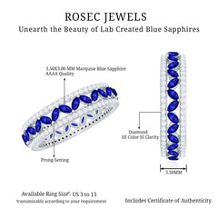 1.25 CT Elegant Created Blue Sapphire and Diamond Wedding Band Ring