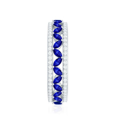1.25 CT Elegant Created Blue Sapphire and Diamond Wedding Band Ring