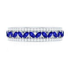 1.25 CT Elegant Created Blue Sapphire and Diamond Wedding Band Ring