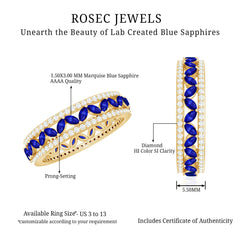 1.25 CT Elegant Created Blue Sapphire and Diamond Wedding Band Ring