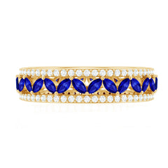 1.25 CT Elegant Created Blue Sapphire and Diamond Wedding Band Ring