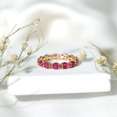 Marquise and Round Cut Created Ruby Contemporary Eternity Ring