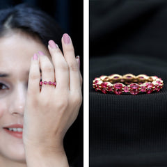 Marquise and Round Cut Created Ruby Contemporary Eternity Ring