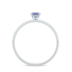 Natural Tanzanite Engagement Ring with Pave Diamond Side Stones