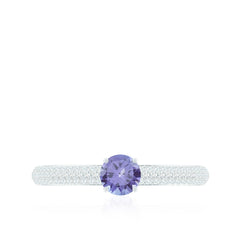 Natural Tanzanite Engagement Ring with Pave Diamond Side Stones