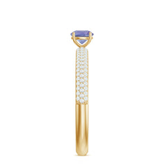 Natural Tanzanite Engagement Ring with Pave Diamond Side Stones