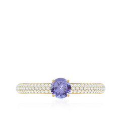 Natural Tanzanite Engagement Ring with Pave Diamond Side Stones