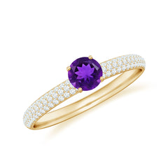 Natural Amethyst Solitaire Ring with Diamond Side Stones