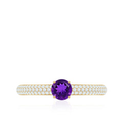 Natural Amethyst Solitaire Ring with Diamond Side Stones
