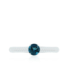 5mm London Blue Topaz Solitaire Promise Ring with Diamond