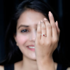 Lab Created Ruby Solitaire Ring with Moissanite Side Stones