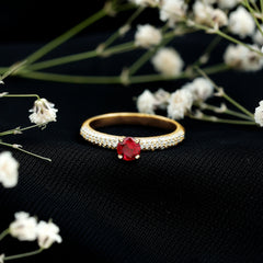 Lab Created Ruby Solitaire Ring with Moissanite Side Stones