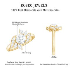 Certified Moissanite Flower Engagement Ring for Women