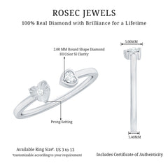 Certified Real Diamond Heart Promise Ring in Cuff Style