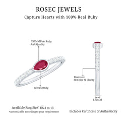 East West Style Pear Shape Ruby Promise Ring with Diamond