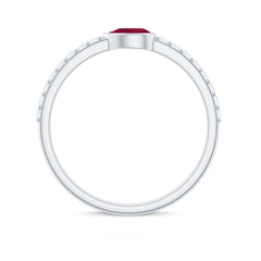 East West Style Pear Shape Ruby Promise Ring with Diamond