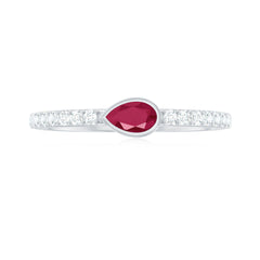 East West Style Pear Shape Ruby Promise Ring with Diamond