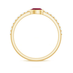 East West Style Pear Shape Ruby Promise Ring with Diamond