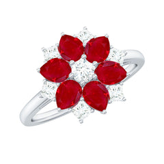 Natural 1.8 Carat Ruby Diamond Flower Engagement Ring for Women