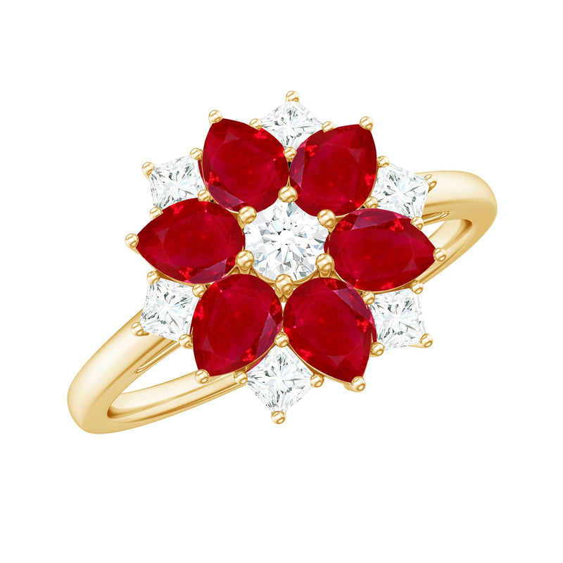 Natural 1.8 Carat Ruby Diamond Flower Engagement Ring for Women