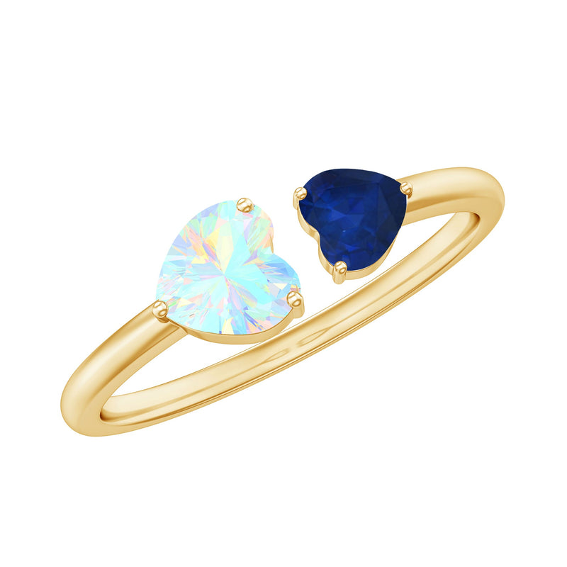 1 CT Blue Sapphire and Ethiopian Opal Toi Et Moi Heart Ring