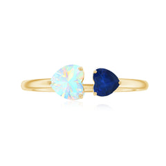 1 CT Blue Sapphire and Ethiopian Opal Toi Et Moi Heart Ring