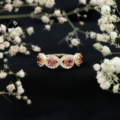 Pink Tourmaline Infinity Half Eternity Band Ring with Diamond