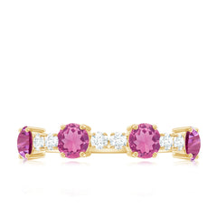 Alternate Semi Eternity Ring with Pink Tourmaline and Diamond