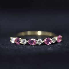 Natural Pink Tourmaline and Diamond Wedding Band For Her