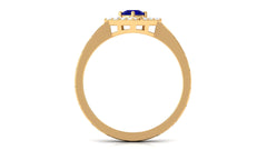 3/4 CT Minimal Blue Sapphire and Diamond Ring with Textured Details
