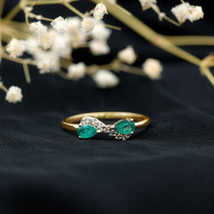 Natural Pear Emerald and Diamond Infinity Promise Ring