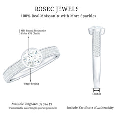 Bezel Set Moissanite Engagement Ring with Side Stones