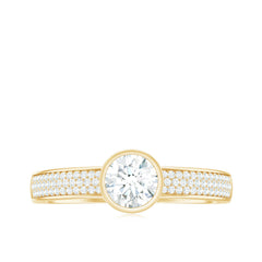 Bezel Set Moissanite Engagement Ring with Side Stones