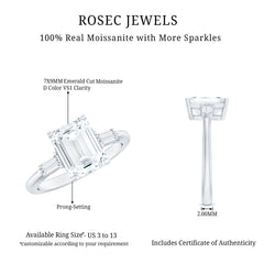 Solitaire Moissanite Emerald Cut Engagement Ring with Certificate