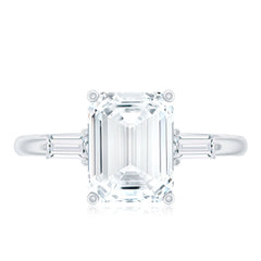 Solitaire Moissanite Emerald Cut Engagement Ring with Certificate
