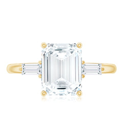 Solitaire Moissanite Emerald Cut Engagement Ring with Certificate