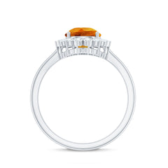 2.5 Carat Lab Grown Orange Sapphire Teardrop Engagement Ring with Diamond Halo