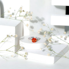 2.75 Carat Lab Grown Orange Sapphire Cushion Cut Engagement Ring with Diamond