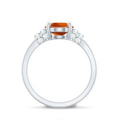 4 Carat Oval Lab Grown Orange Sapphire Engagement Ring with Diamond Side Stones