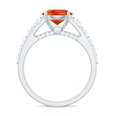 2.25 Carat Lab Grown Orange Sapphire Solitaire Engagement Ring with Side Stones