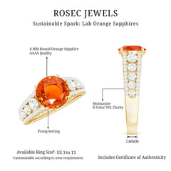 2.25 Carat Lab Grown Orange Sapphire Solitaire Engagement Ring with Side Stones