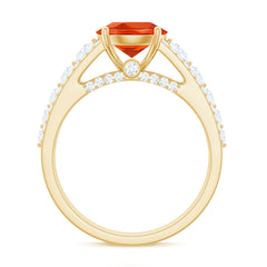 2.25 Carat Lab Grown Orange Sapphire Solitaire Engagement Ring with Side Stones