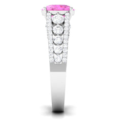 Created Pink Sapphire Engagement Ring with Moissanite Side Stones