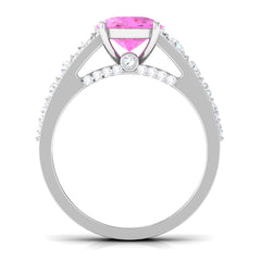 Created Pink Sapphire Engagement Ring with Moissanite Side Stones