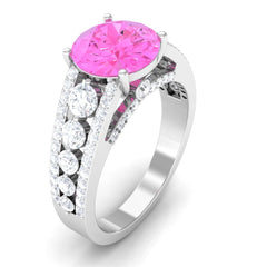 Created Pink Sapphire Engagement Ring with Moissanite Side Stones