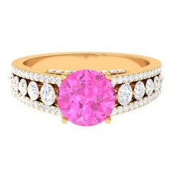 Created Pink Sapphire Engagement Ring with Moissanite Side Stones