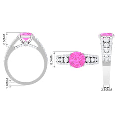 Created Pink Sapphire Engagement Ring with Moissanite Side Stones